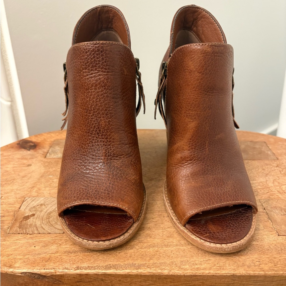 MIA - Brown Leather Peep-Toe Ankle Boots